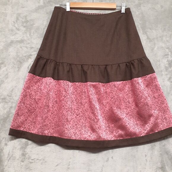 OILILY Lambswool Blend Cottage core Brown/Pink Midi Skirt Size 38 Side Zipper - Picture 6 of 10